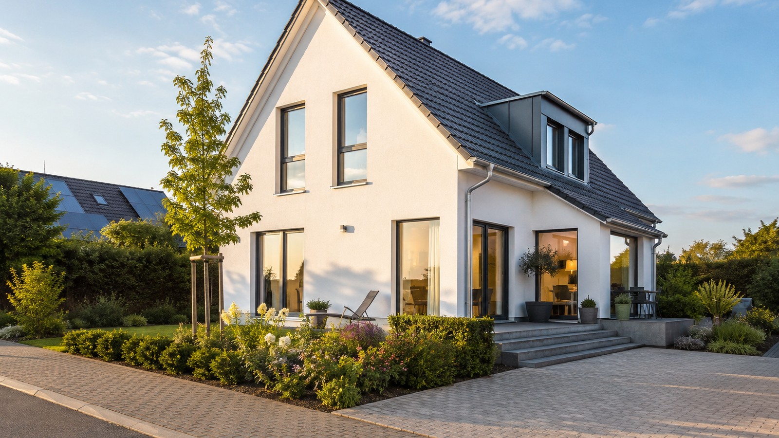 Wohnhaus mit Garten und breiter Terrasse